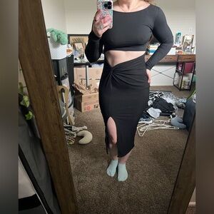 SHEIN Black Cutout Dress with Slit